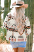 Western Aztec Print Fleece Stand Neck Zip Up Jacket