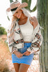 Western Aztec Print Fleece Stand Neck Zip Up Jacket
