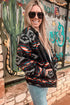 Western Aztec Print Fleece Zip Up Collar Jacket