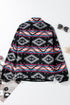 Western Aztec Print Fleece Zip Up Collar Jacket