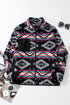 Western Aztec Print Fleece Zip Up Collar Jacket
