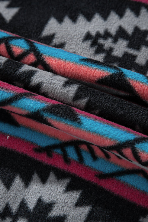 Western Aztec Print Fleece Zip Up Collar Jacket