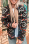 Western Aztec Print Fleece Zip Up Collar Jacket
