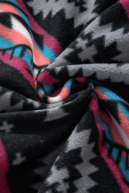 Western Aztec Print Fleece Zip Up Collar Jacket