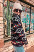 Western Aztec Print Fleece Zip Up Collar Jacket