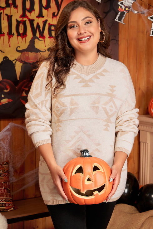 Western Aztec Print Loose Fit Pullover Sweater
