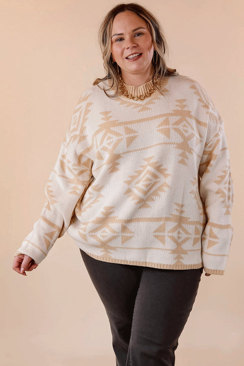 Western Aztec Print Loose Fit Pullover Sweater