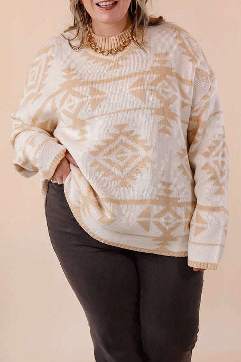 Western Aztec Print Loose Fit Pullover Sweater