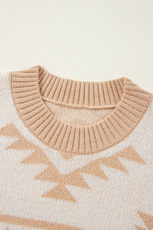 Western Aztec Print Loose Fit Pullover Sweater