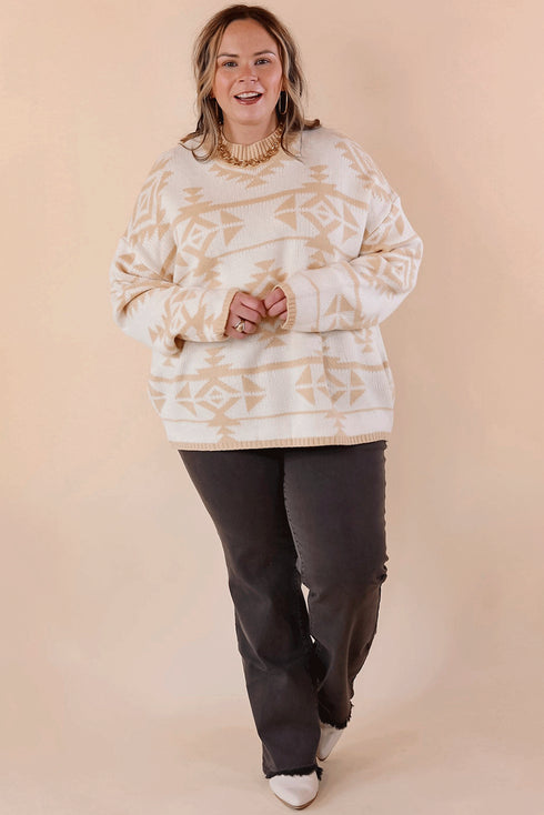 Western Aztec Print Loose Fit Pullover Sweater
