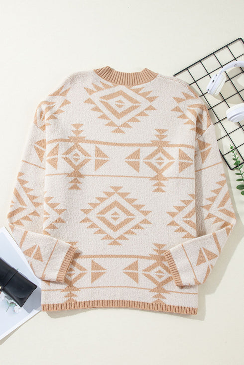 Western Aztec Print Loose Fit Pullover Sweater