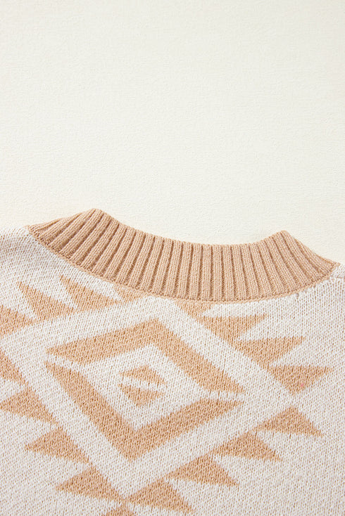 Western Aztec Print Loose Fit Pullover Sweater