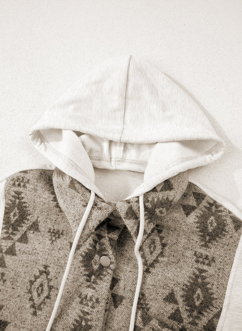 Western Aztec Print Mixed Panel Patchwork Hooded Jacket