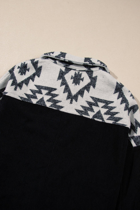 Western Aztec Print Patchwork Button Down Corduroy Jacket