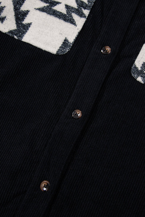 Western Aztec Print Patchwork Button Down Corduroy Jacket