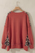 Western Aztec Print Patchwork Drop Shoulder High Low Sweatshirt