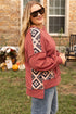 Western Aztec Print Patchwork Drop Shoulder High Low Sweatshirt