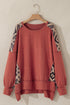 Western Aztec Print Patchwork Drop Shoulder High Low Sweatshirt