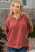 Western Aztec Print Patchwork Drop Shoulder High Low Sweatshirt