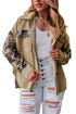 Western Aztec Print Patchwork Frayed Edge Corduroy Jacket