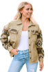 Western Aztec Print Patchwork Frayed Edge Corduroy Jacket