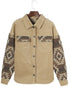 Western Aztec Print Patchwork Frayed Edge Corduroy Jacket