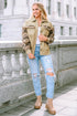 Western Aztec Print Patchwork Frayed Edge Corduroy Jacket