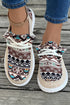 Western Aztec Print Patchwork Lace Up Flat Shoe