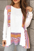 Western Aztec Print Patchwork Ruffled Long Sleeve Babydoll Tunic