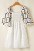 Western Aztec Print Pleated Square Neck Loose Mini Dress
