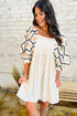Western Aztec Print Pleated Square Neck Loose Mini Dress