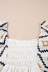 Western Aztec Print Pleated Square Neck Loose Mini Dress