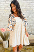 Western Aztec Print Pleated Square Neck Loose Mini Dress