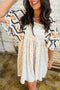 Western Aztec Print Pleated Square Neck Loose Mini Dress