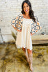 Western Aztec Print Pleated Square Neck Loose Mini Dress