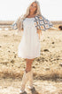 Western Aztec Print Pleated Square Neck Loose Mini Dress