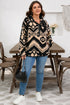 Western Aztec Print Sherpa Fleece Half Button Collared Sweatshirt