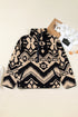 Western Aztec Print Sherpa Fleece Half Button Collared Sweatshirt