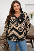 Western Aztec Print Sherpa Fleece Half Button Collared Sweatshirt