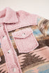 Western Aztec Print Sherpa Spliced Fleece Pocket Jacket