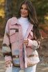 Western Aztec Print Sherpa Spliced Fleece Pocket Jacket