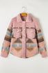 Western Aztec Print Sherpa Spliced Fleece Pocket Jacket