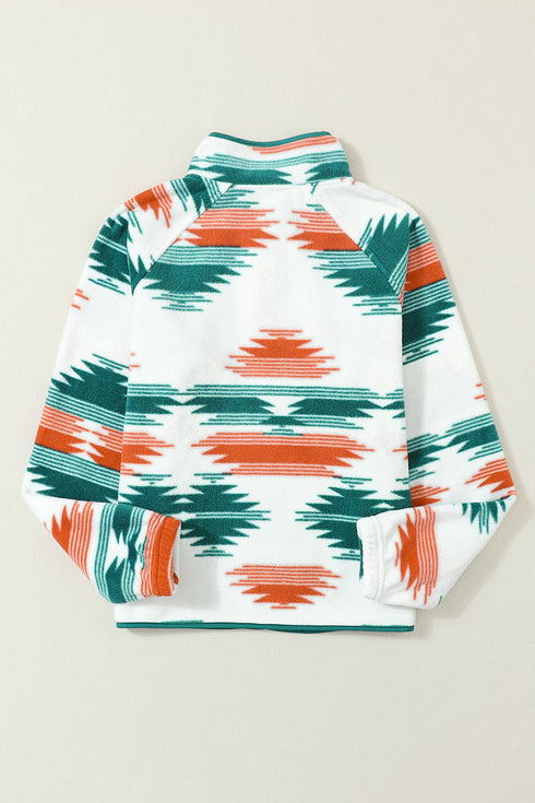 Western Aztec Print Snap Buttoned Fleece Jacket