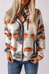 Western Aztec Print Snap Buttoned Fleece Jacket