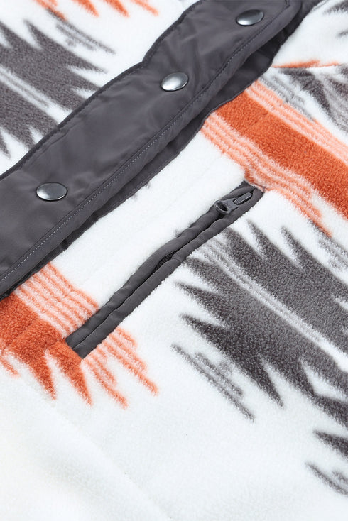 Western Aztec Print Snap Buttoned Fleece Jacket