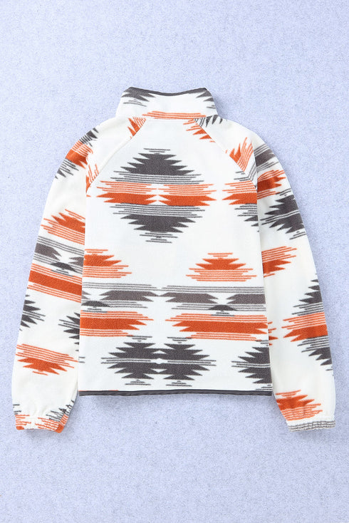 Western Aztec Print Snap Buttoned Fleece Jacket