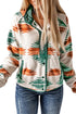 Western Aztec Print Snap Buttoned Fleece Jacket