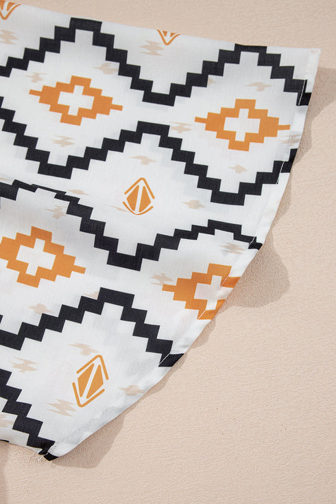 Western Aztec Print Square Neck Pleated Mini Dress