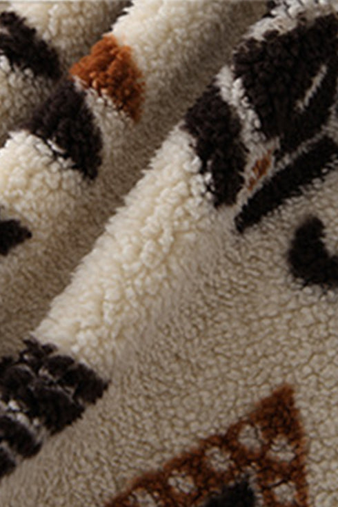 Western Aztec Printed Fleece Buttoned Front Midi Length Coat