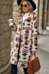 Western Aztec Printed Fleece Buttoned Front Midi Length Coat